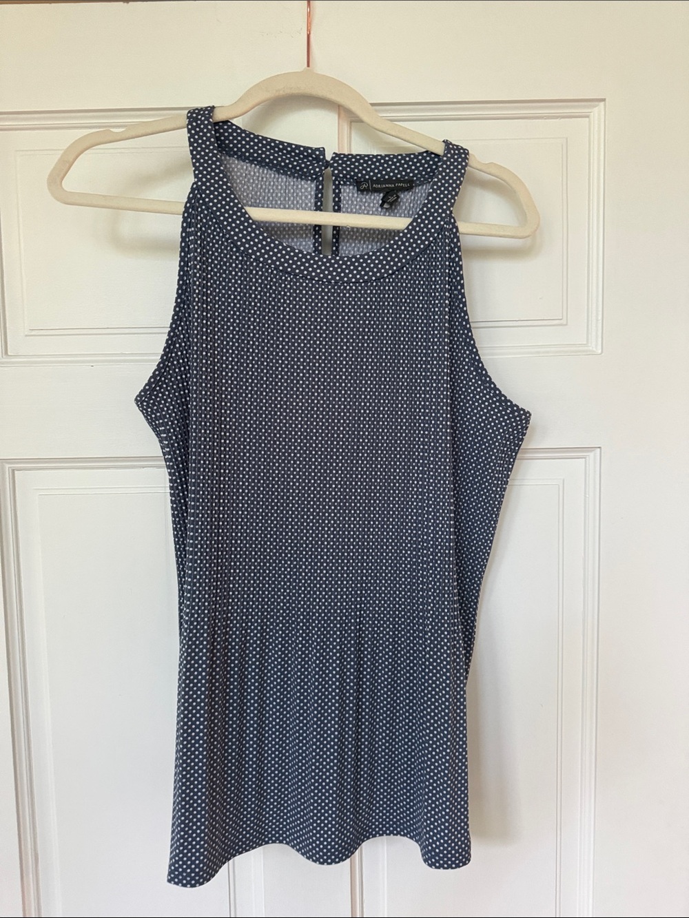 Sleeveless Navy Polka Dot shirt